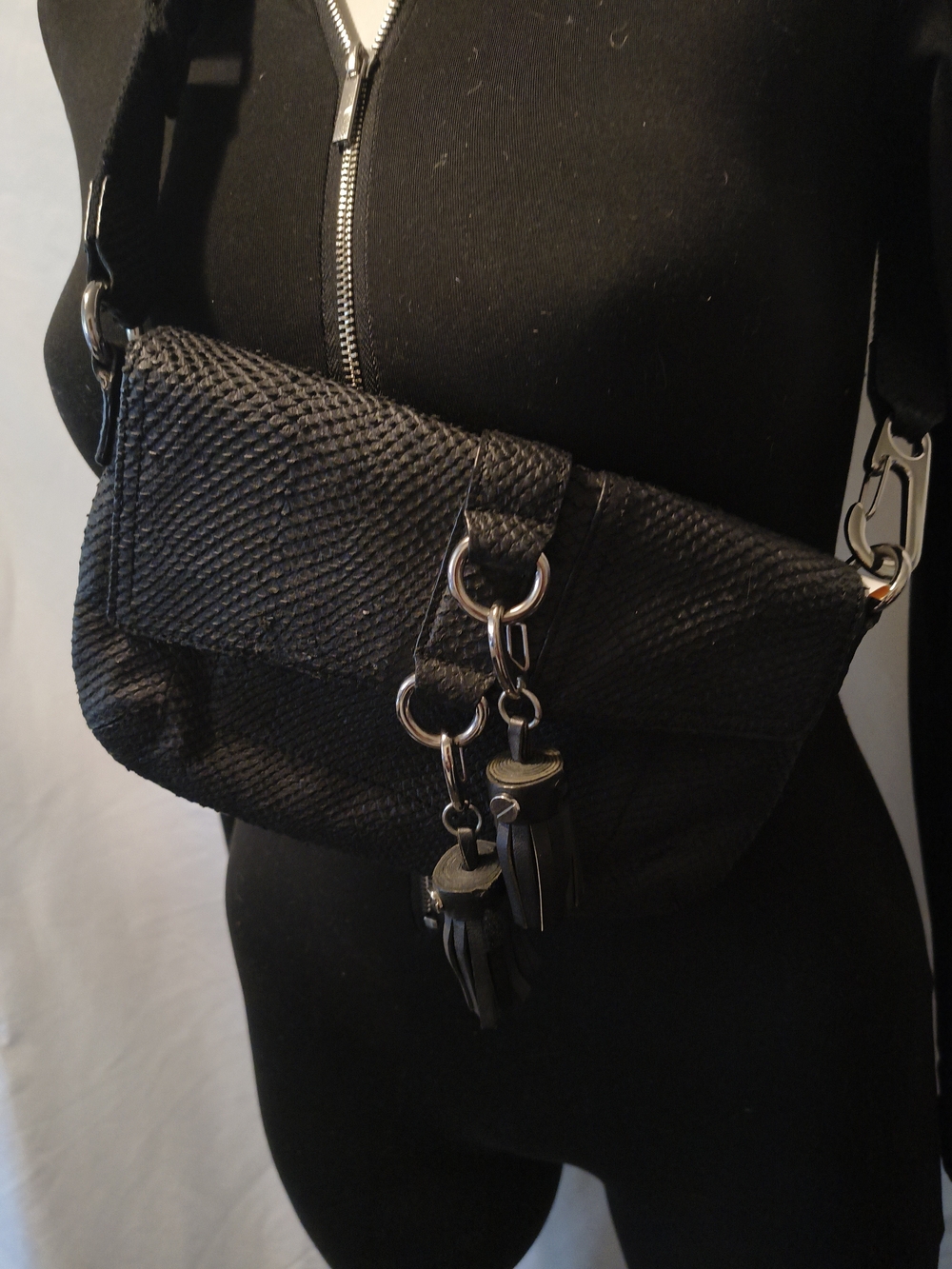 L.A.M.B. Black Woven Tassel Crossbody Bag